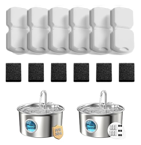 Cat Water Fountain Stainless Steel: Cat Fountain for Drinking - 2.6L Water Fountain Cats Bowl - Silent Pet Drinking Fountain - Pet Water Dispenser with 6 Filters + 3 Sponge Filters