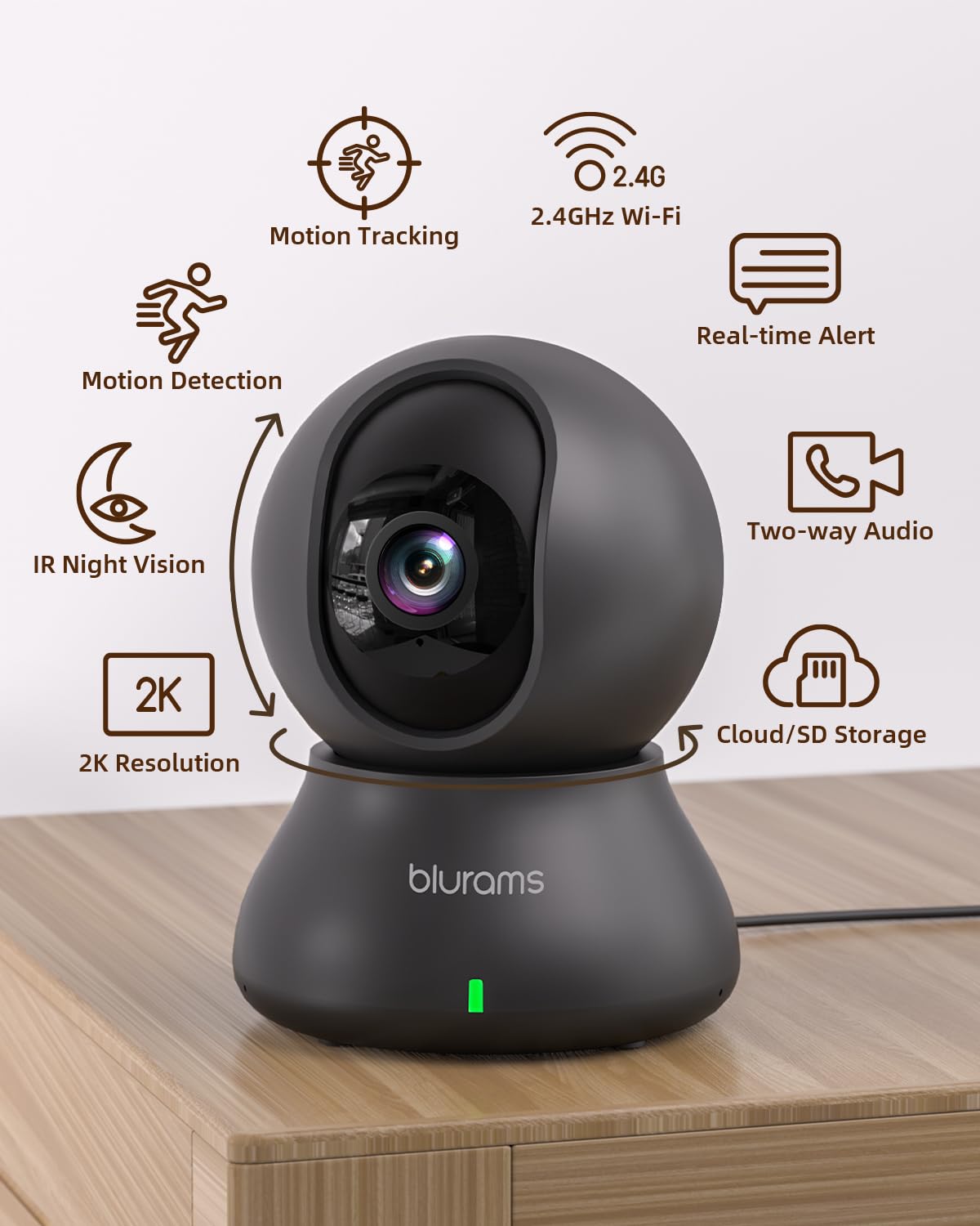 blurams Pet Camera 2K Black, Indoor Camera, Dog Camera, 360° Home Security Camera, 2.4g & 5g, Night Vision, Motion Tracking, 2-Way Talk, Cloud&SD, APP Control, Works with Alexa