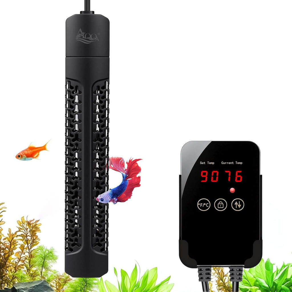 AQQA Aquarium Heater,300W Fish Tank Heater with External LED Thermostat Controller,Submersible Quartz Glass Aquarium Heater,Intelligent Overheat,Over-Temp Protection,Memory Function,for 115-300L Tank