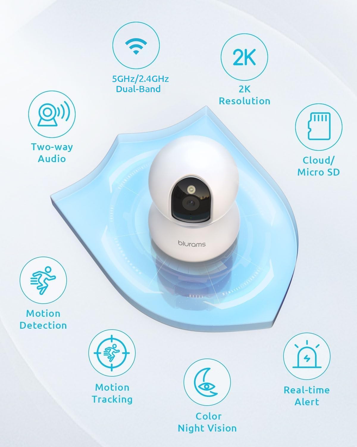 blurams Pet Camera 2K Black, Indoor Camera, Dog Camera, 360° Home Security Camera, 2.4g & 5g, Night Vision, Motion Tracking, 2-Way Talk, Cloud&SD, APP Control, Works with Alexa
