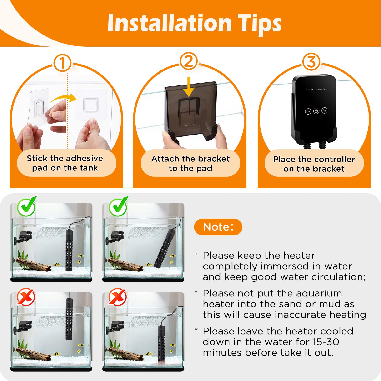 AQQA Aquarium Heater,300W Fish Tank Heater with External LED Thermostat Controller,Submersible Quartz Glass Aquarium Heater,Intelligent Overheat,Over-Temp Protection,Memory Function,for 115-300L Tank