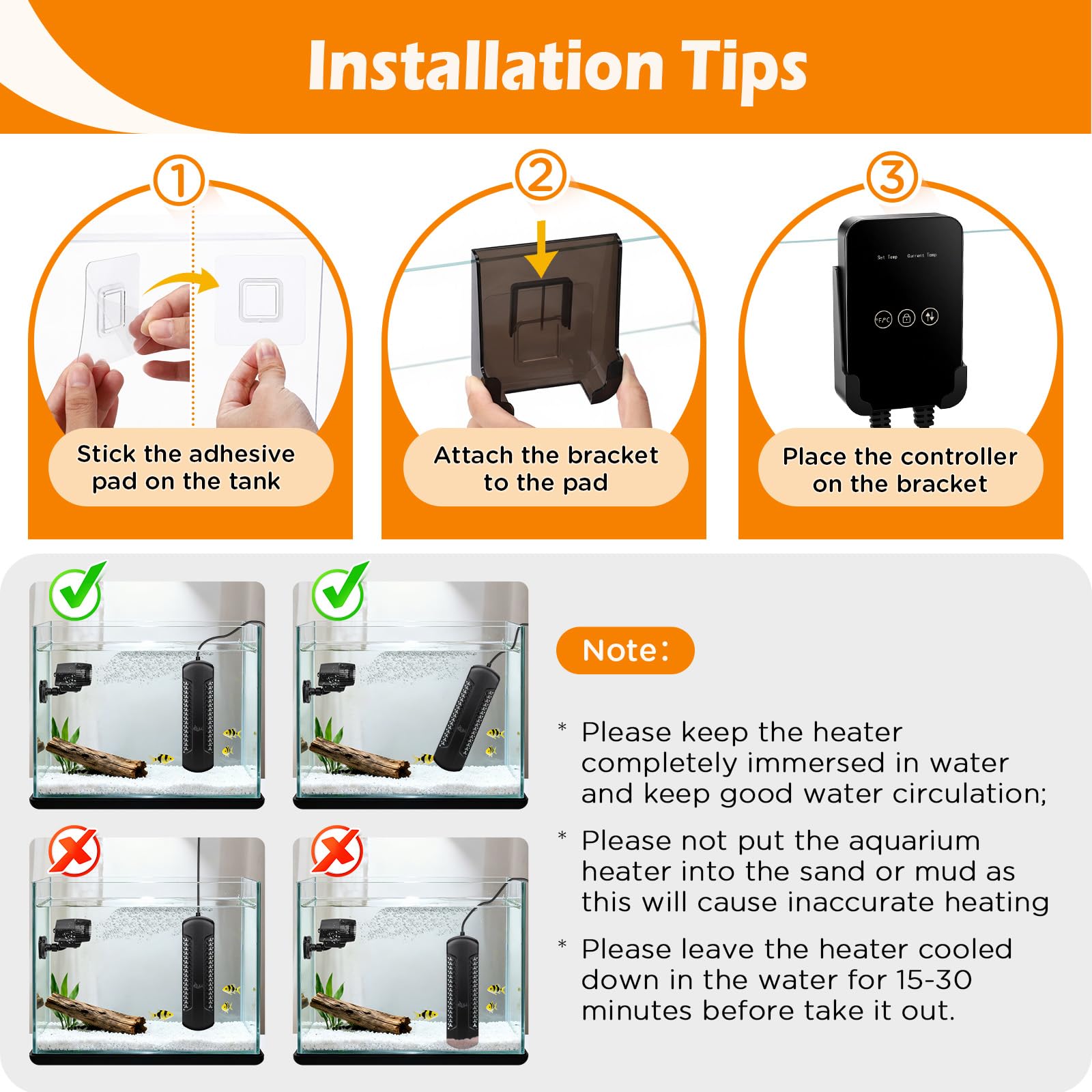 AQQA Aquarium Heater,300W Fish Tank Heater with External LED Thermostat Controller,Submersible Quartz Glass Aquarium Heater,Intelligent Overheat,Over-Temp Protection,Memory Function,for 115-300L Tank