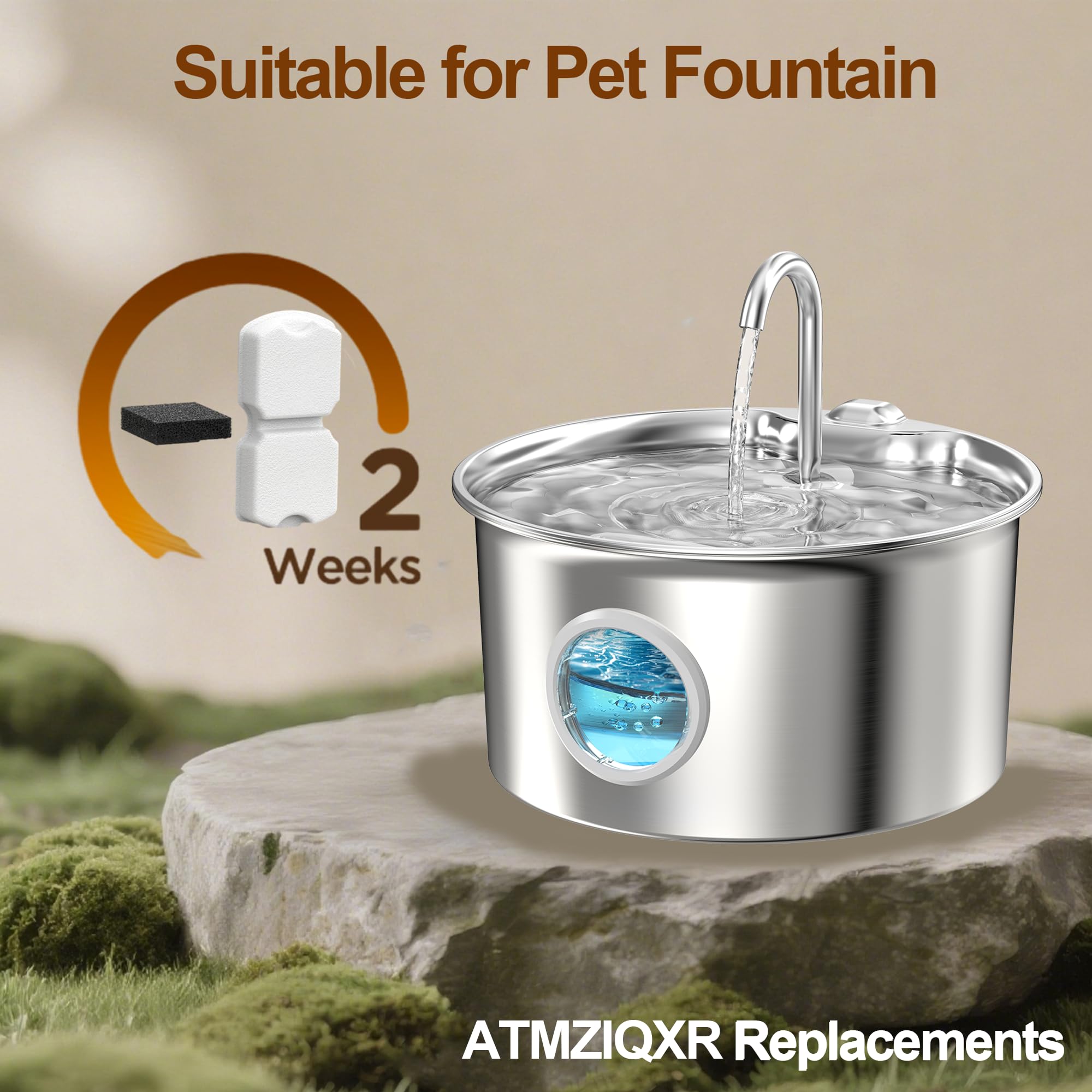 Cat Water Fountain Stainless Steel: Cat Fountain for Drinking - 2.6L Water Fountain Cats Bowl - Silent Pet Drinking Fountain - Pet Water Dispenser with 6 Filters + 3 Sponge Filters