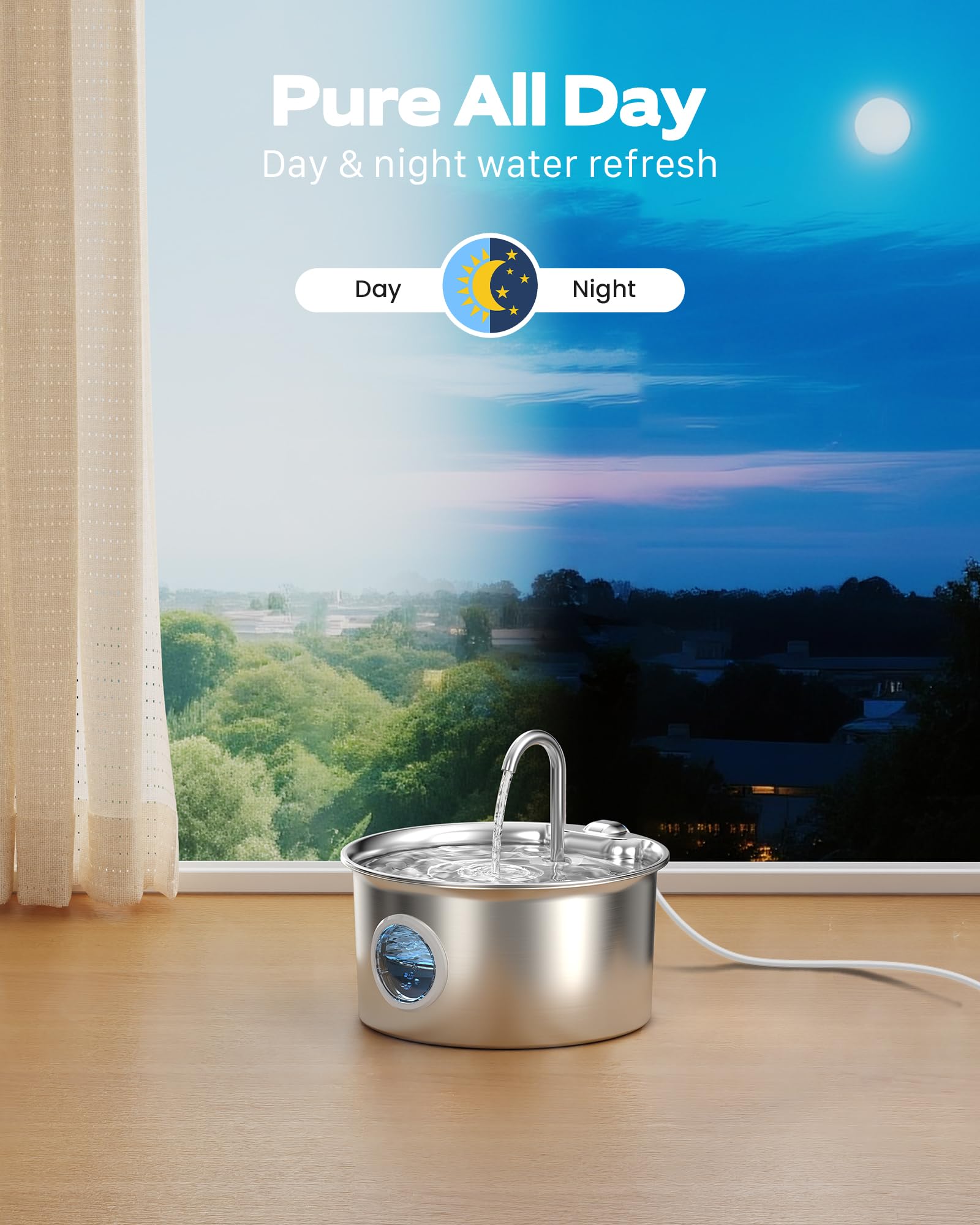 Cat Water Fountain Stainless Steel: Cat Fountain for Drinking - 2.6L Water Fountain Cats Bowl - Silent Pet Drinking Fountain - Pet Water Dispenser with 6 Filters + 3 Sponge Filters