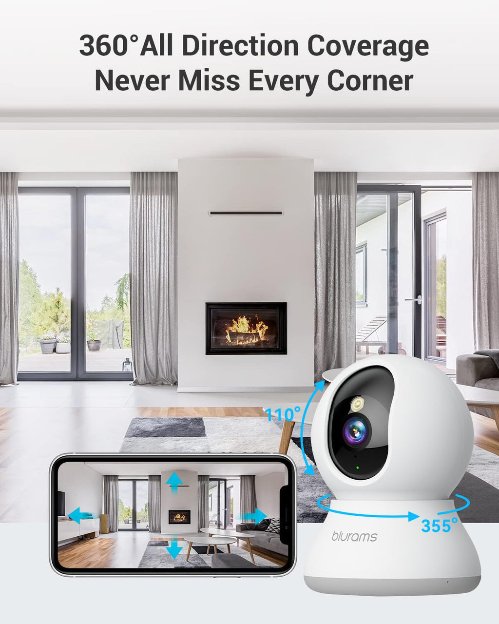 blurams Pet Camera 2K Black, Indoor Camera, Dog Camera, 360° Home Security Camera, 2.4g & 5g, Night Vision, Motion Tracking, 2-Way Talk, Cloud&SD, APP Control, Works with Alexa