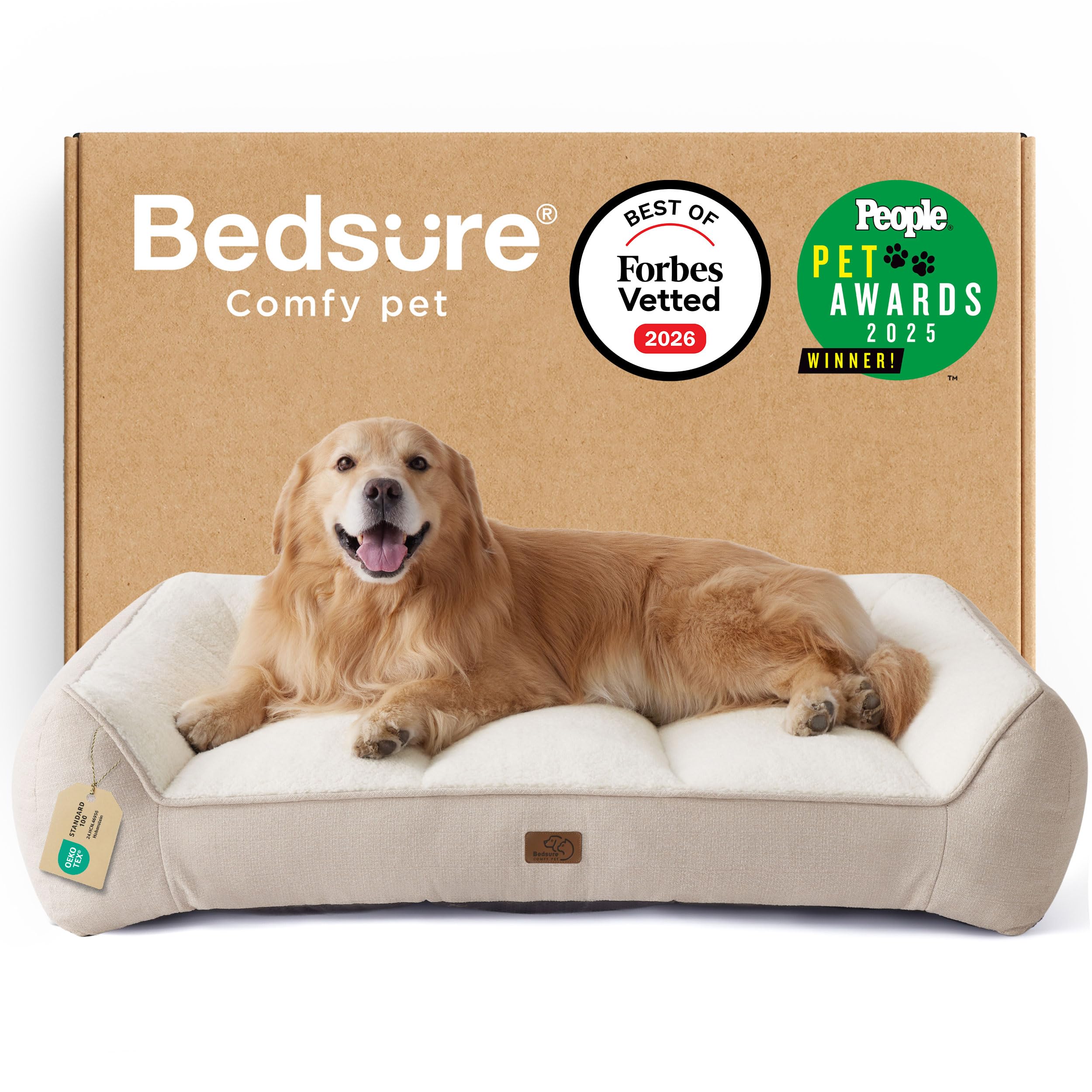 Bedsure XL Orthopedic Dog Beds Large - 106x76cm Extra Thick Supportive Dogs Sofa with Waterproof Washable Cover, Extra Large Pet Bed Sofa with Soft Plush Sherpa and Nonskid Bottom, Dark Grey