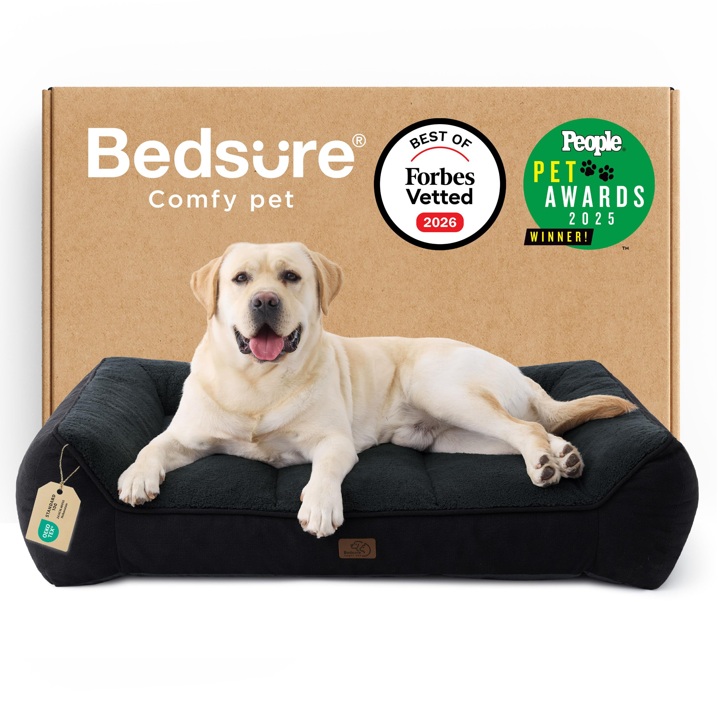 Bedsure XL Orthopedic Dog Beds Large - 106x76cm Extra Thick Supportive Dogs Sofa with Waterproof Washable Cover, Extra Large Pet Bed Sofa with Soft Plush Sherpa and Nonskid Bottom, Dark Grey