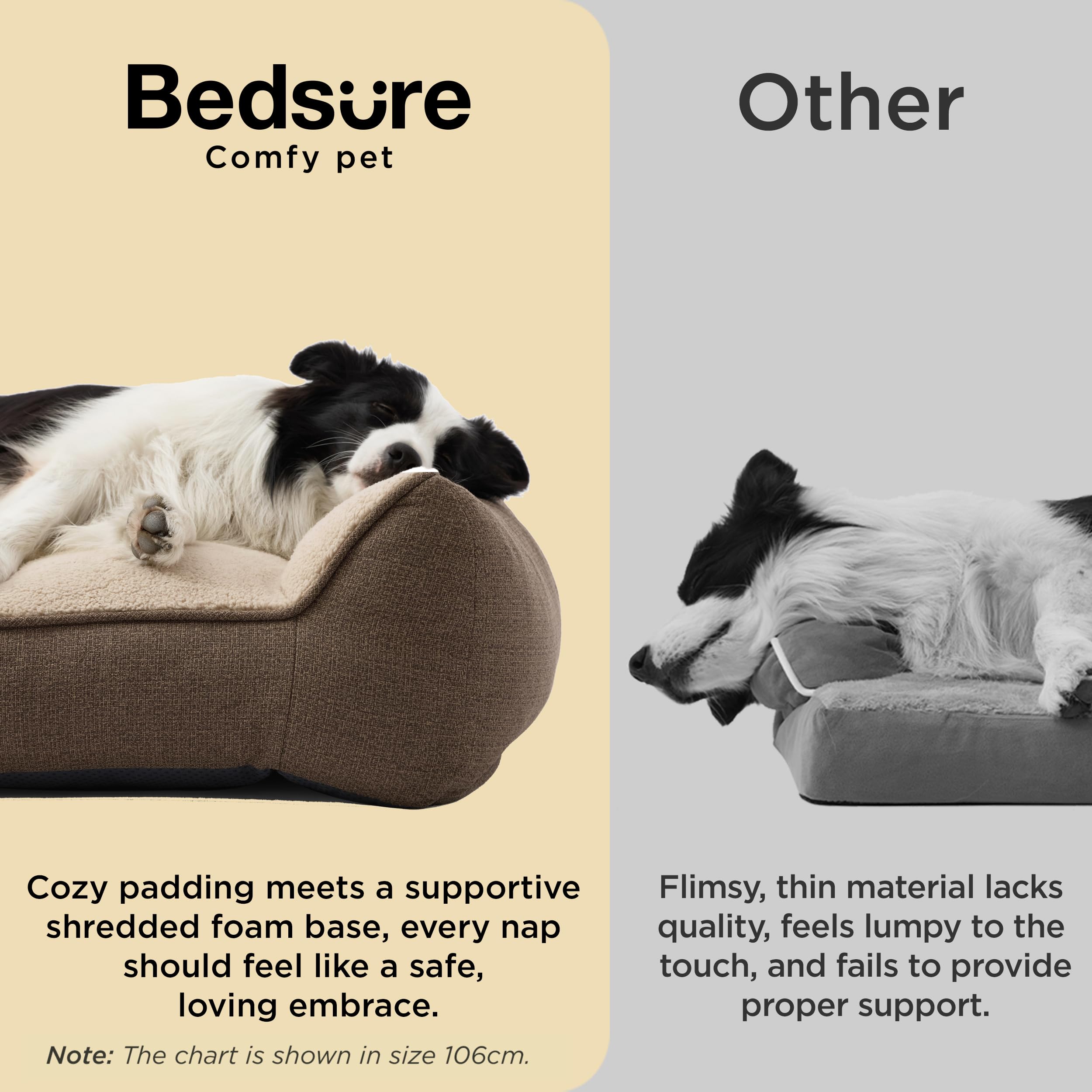 Bedsure XL Orthopedic Dog Beds Large - 106x76cm Extra Thick Supportive Dogs Sofa with Waterproof Washable Cover, Extra Large Pet Bed Sofa with Soft Plush Sherpa and Nonskid Bottom, Dark Grey