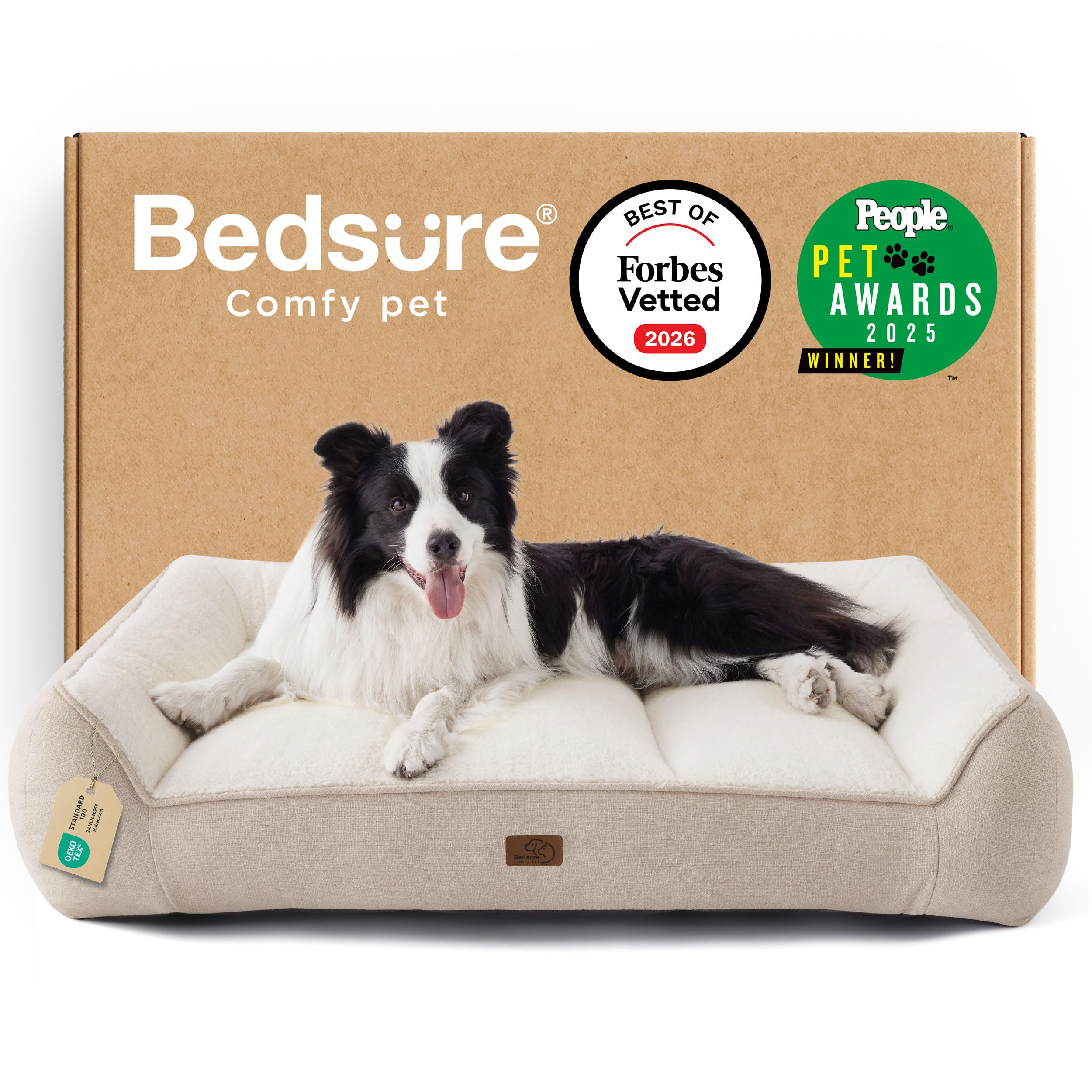 Bedsure XL Orthopedic Dog Beds Large - 106x76cm Extra Thick Supportive Dogs Sofa with Waterproof Washable Cover, Extra Large Pet Bed Sofa with Soft Plush Sherpa and Nonskid Bottom, Dark Grey
