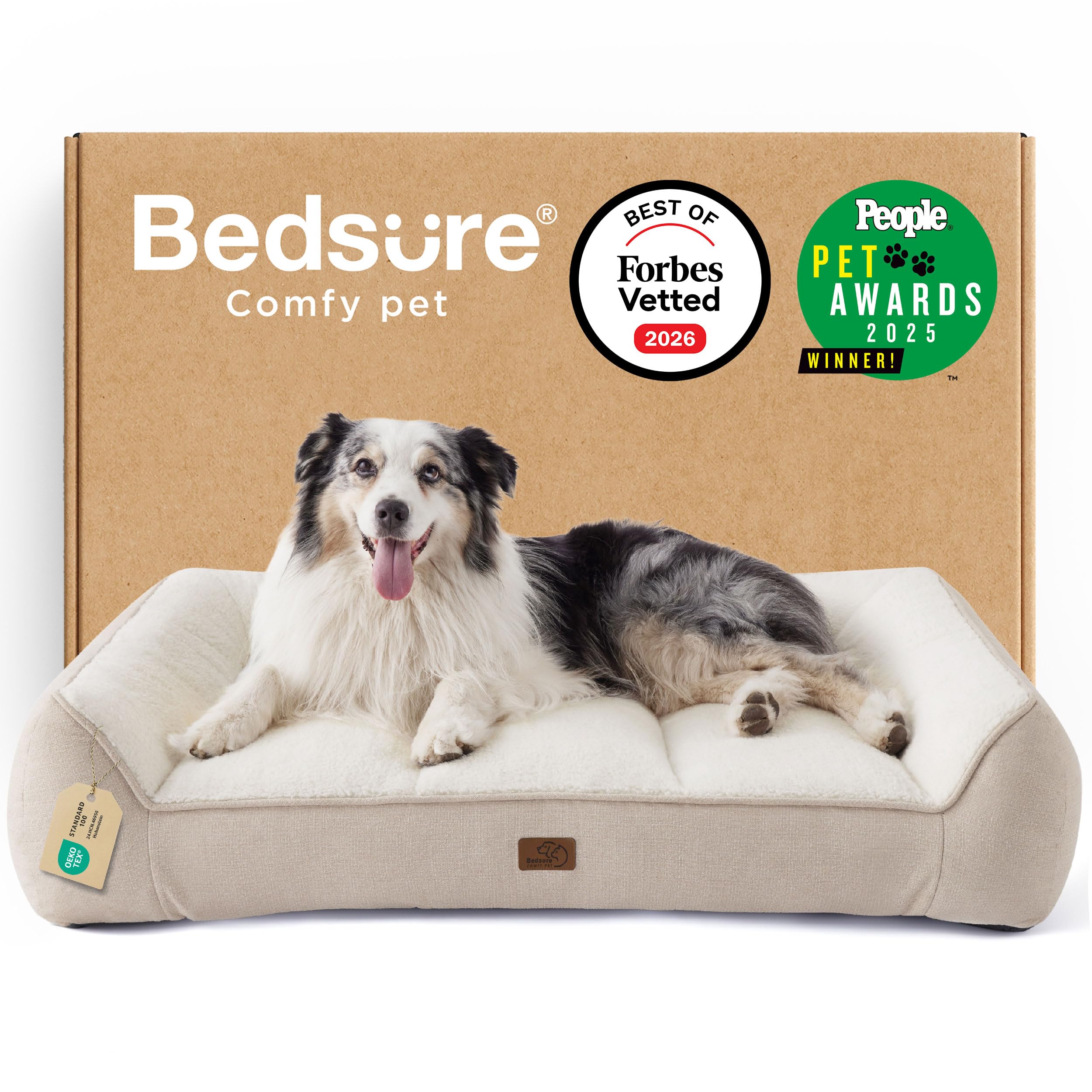 Bedsure XL Orthopedic Dog Beds Large - 106x76cm Extra Thick Supportive Dogs Sofa with Waterproof Washable Cover, Extra Large Pet Bed Sofa with Soft Plush Sherpa and Nonskid Bottom, Dark Grey