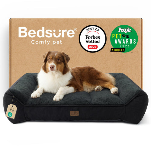 Bedsure XL Orthopedic Dog Beds Large - 106x76cm Extra Thick Supportive Dogs Sofa with Waterproof Washable Cover, Extra Large Pet Bed Sofa with Soft Plush Sherpa and Nonskid Bottom, Dark Grey