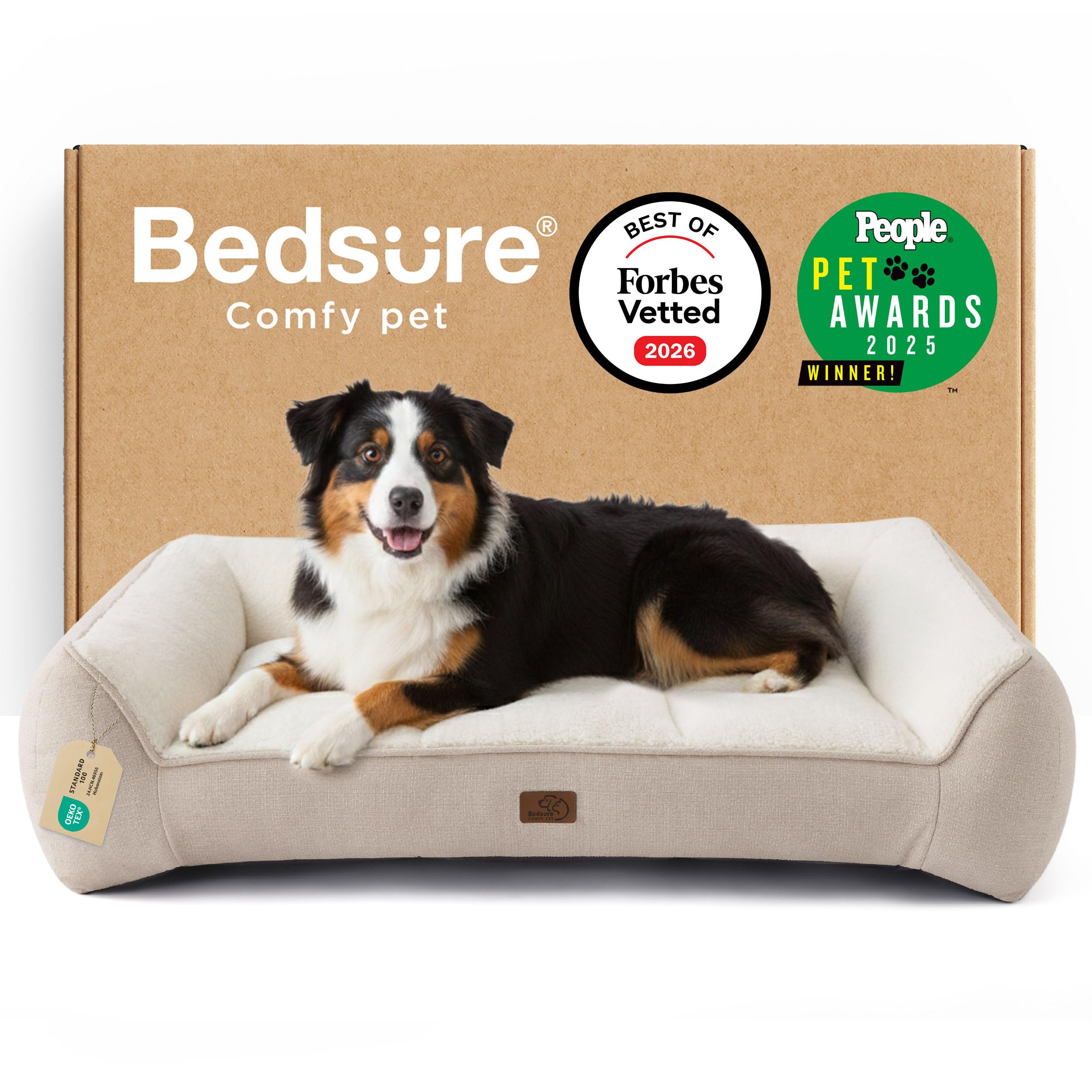 Bedsure XL Orthopedic Dog Beds Large - 106x76cm Extra Thick Supportive Dogs Sofa with Waterproof Washable Cover, Extra Large Pet Bed Sofa with Soft Plush Sherpa and Nonskid Bottom, Dark Grey