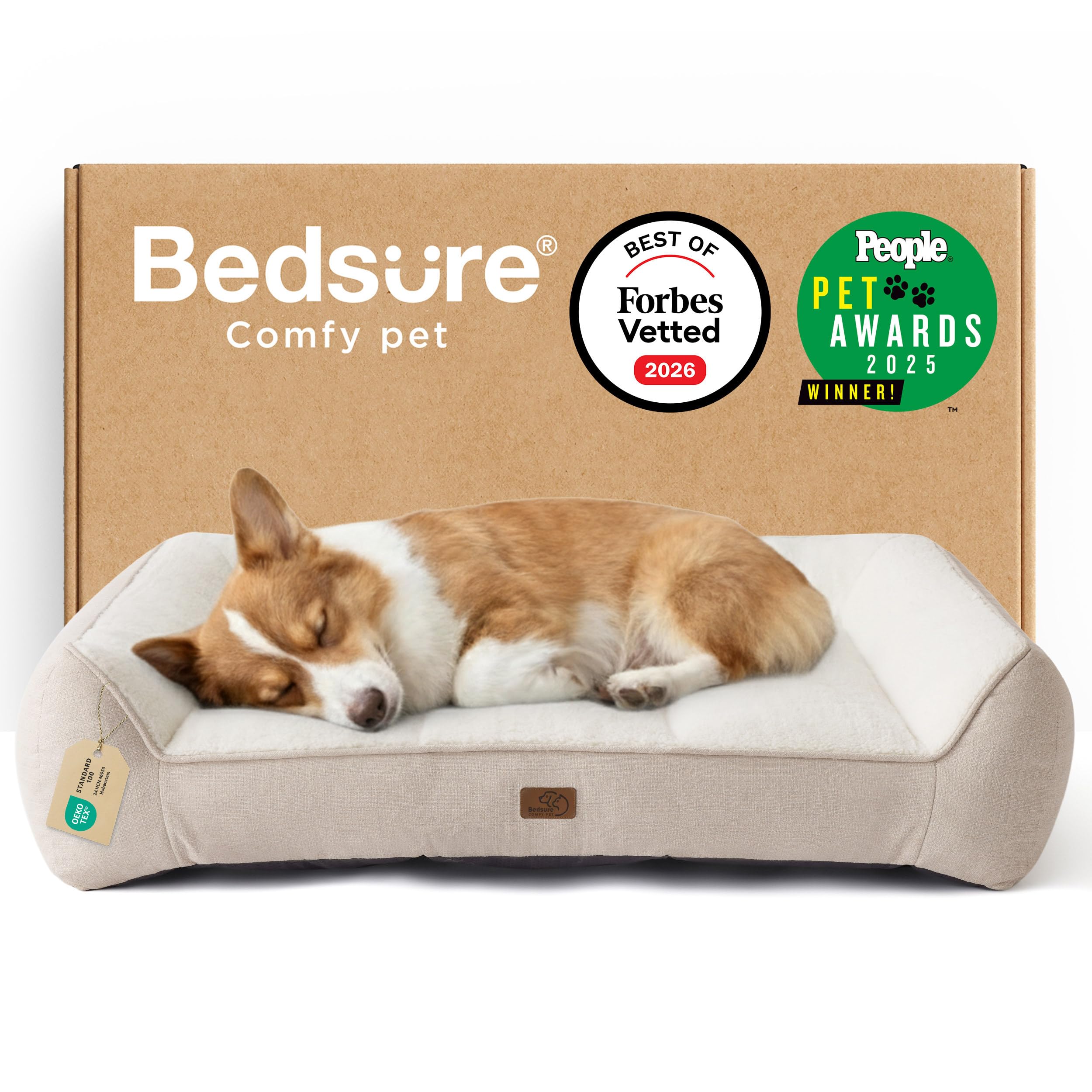 Bedsure XL Orthopedic Dog Beds Large - 106x76cm Extra Thick Supportive Dogs Sofa with Waterproof Washable Cover, Extra Large Pet Bed Sofa with Soft Plush Sherpa and Nonskid Bottom, Dark Grey