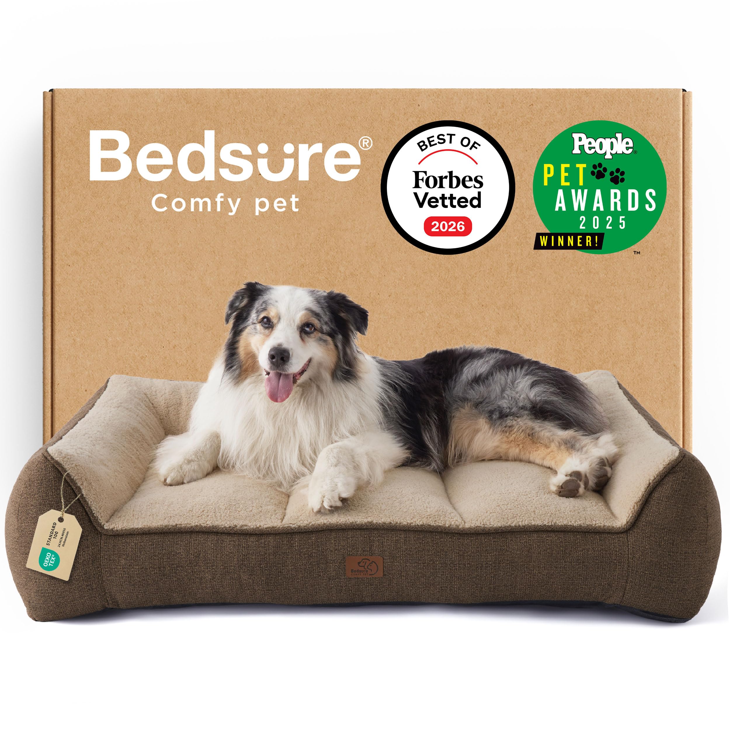 Bedsure XL Orthopedic Dog Beds Large - 106x76cm Extra Thick Supportive Dogs Sofa with Waterproof Washable Cover, Extra Large Pet Bed Sofa with Soft Plush Sherpa and Nonskid Bottom, Dark Grey