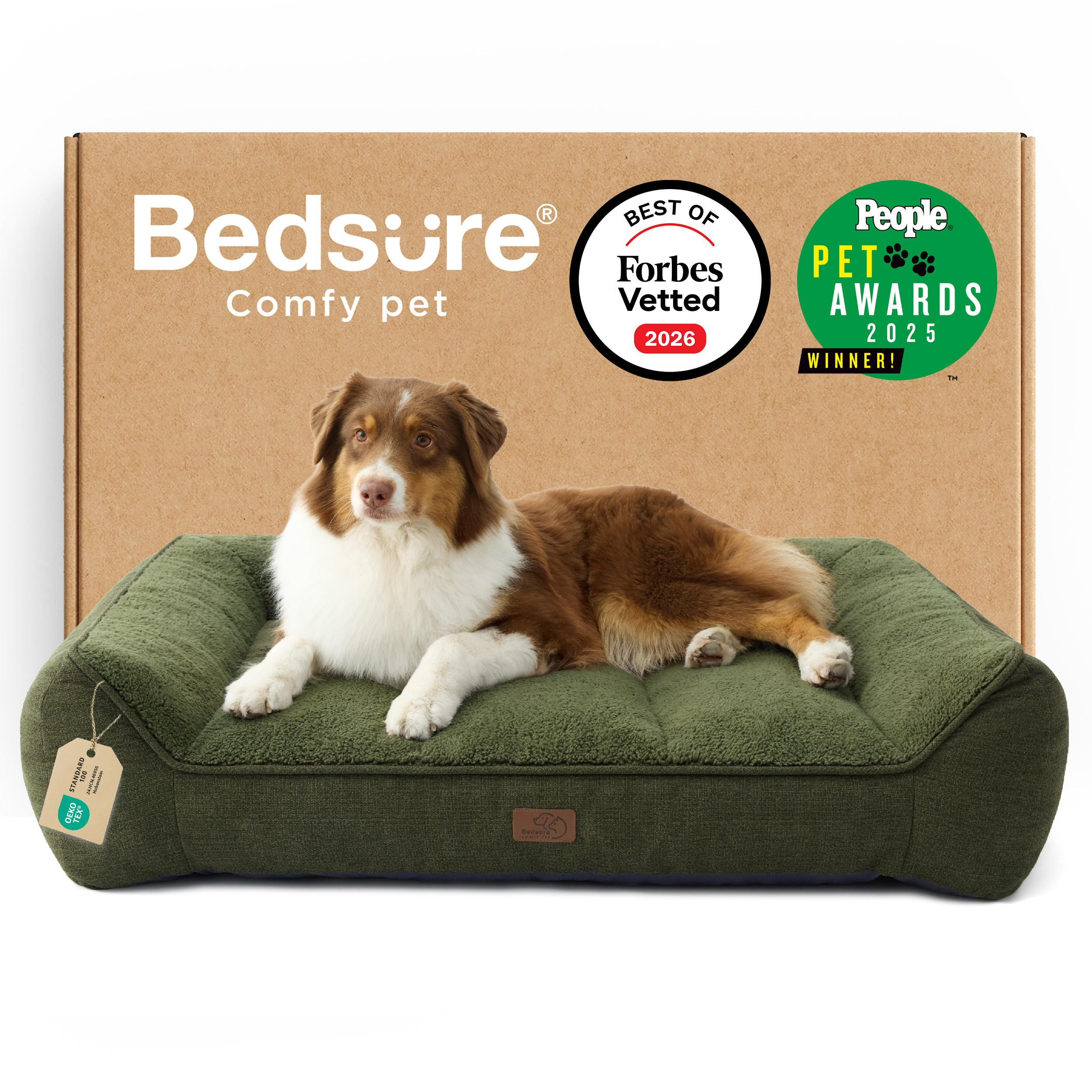 Bedsure XL Orthopedic Dog Beds Large - 106x76cm Extra Thick Supportive Dogs Sofa with Waterproof Washable Cover, Extra Large Pet Bed Sofa with Soft Plush Sherpa and Nonskid Bottom, Dark Grey