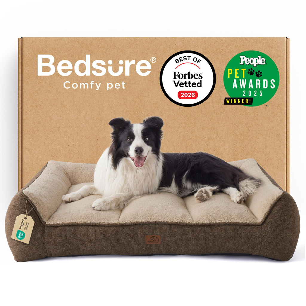 Bedsure XL Orthopedic Dog Beds Large - 106x76cm Extra Thick Supportive Dogs Sofa with Waterproof Washable Cover, Extra Large Pet Bed Sofa with Soft Plush Sherpa and Nonskid Bottom, Dark Grey