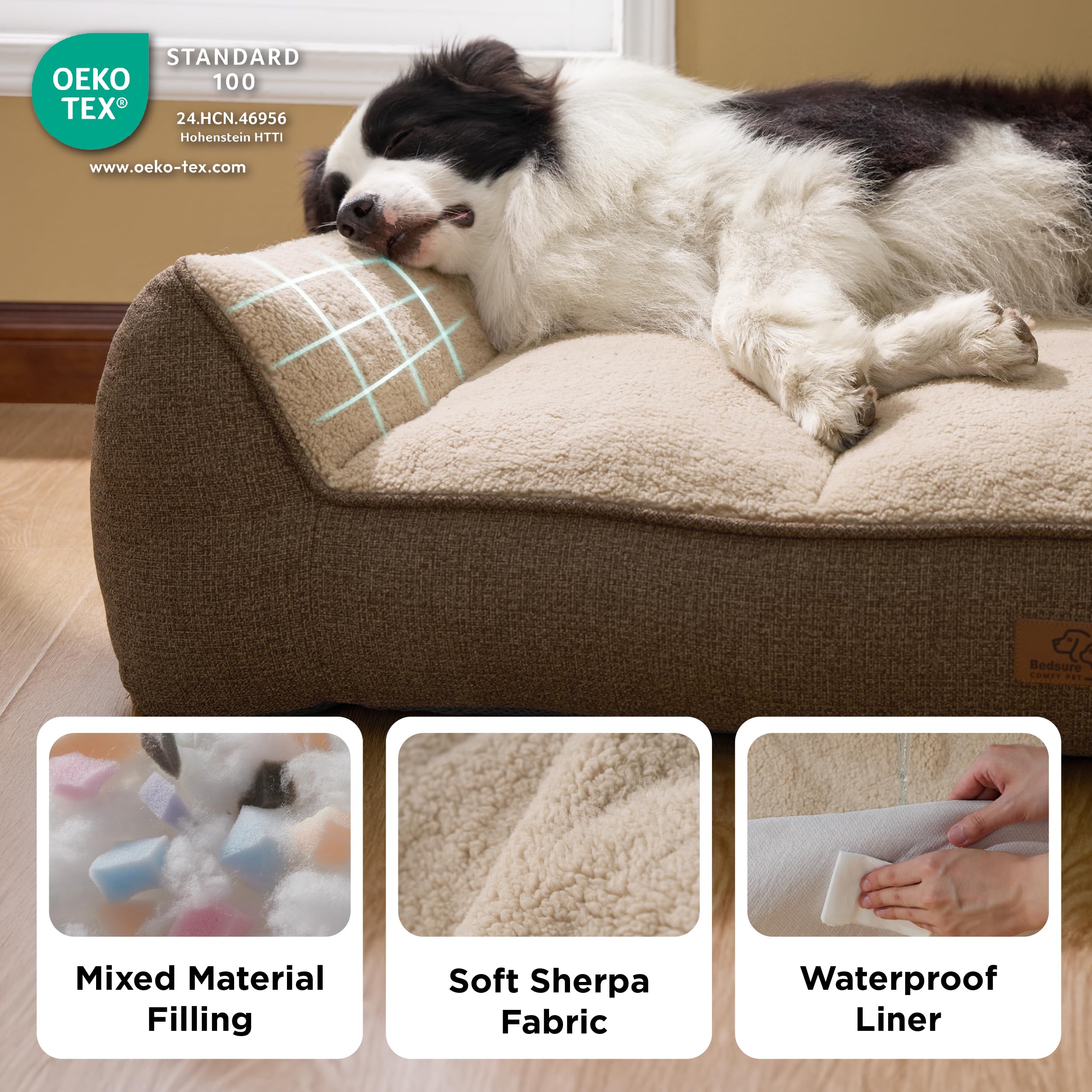 Bedsure XL Orthopedic Dog Beds Large - 106x76cm Extra Thick Supportive Dogs Sofa with Waterproof Washable Cover, Extra Large Pet Bed Sofa with Soft Plush Sherpa and Nonskid Bottom, Dark Grey