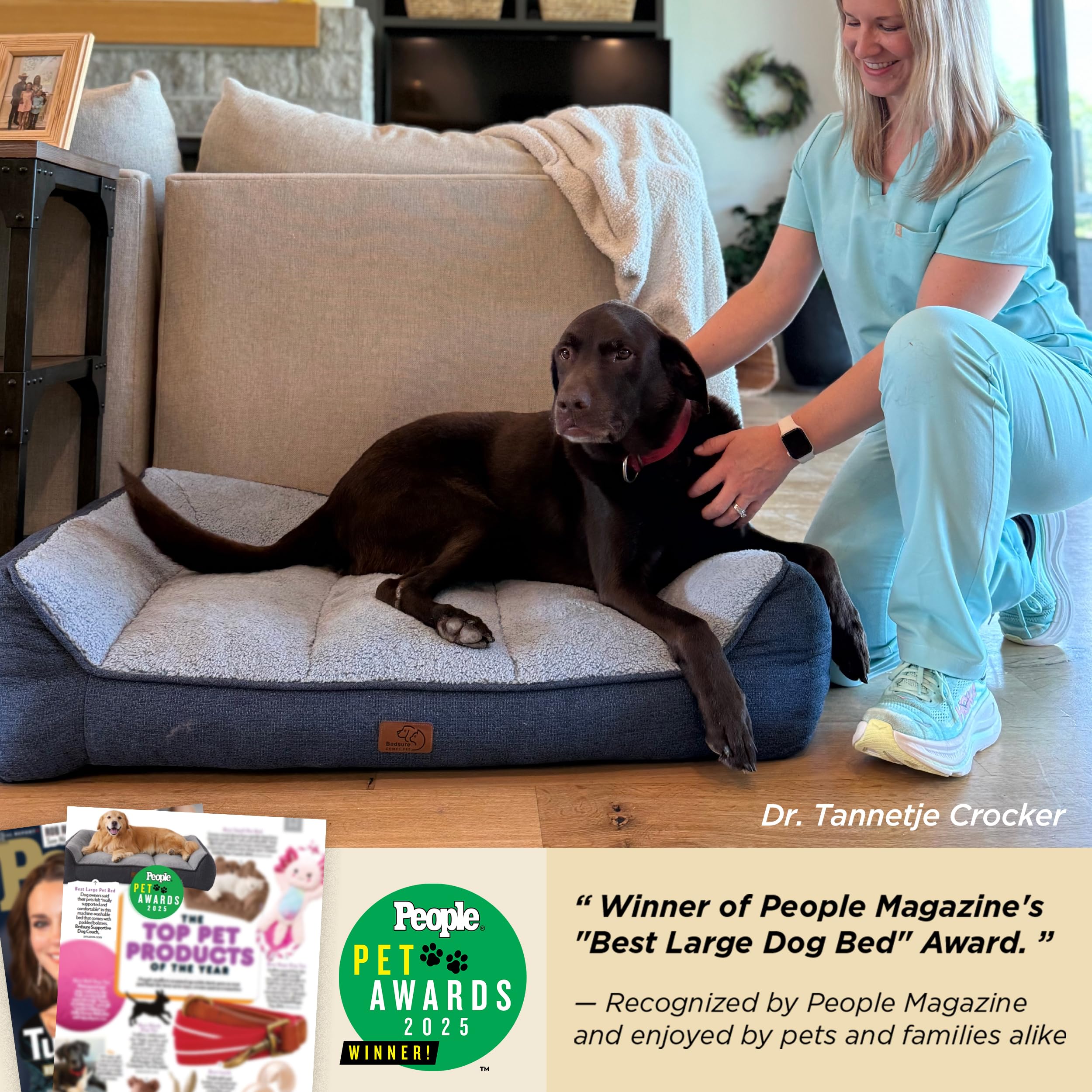 Bedsure XL Orthopedic Dog Beds Large - 106x76cm Extra Thick Supportive Dogs Sofa with Waterproof Washable Cover, Extra Large Pet Bed Sofa with Soft Plush Sherpa and Nonskid Bottom, Dark Grey