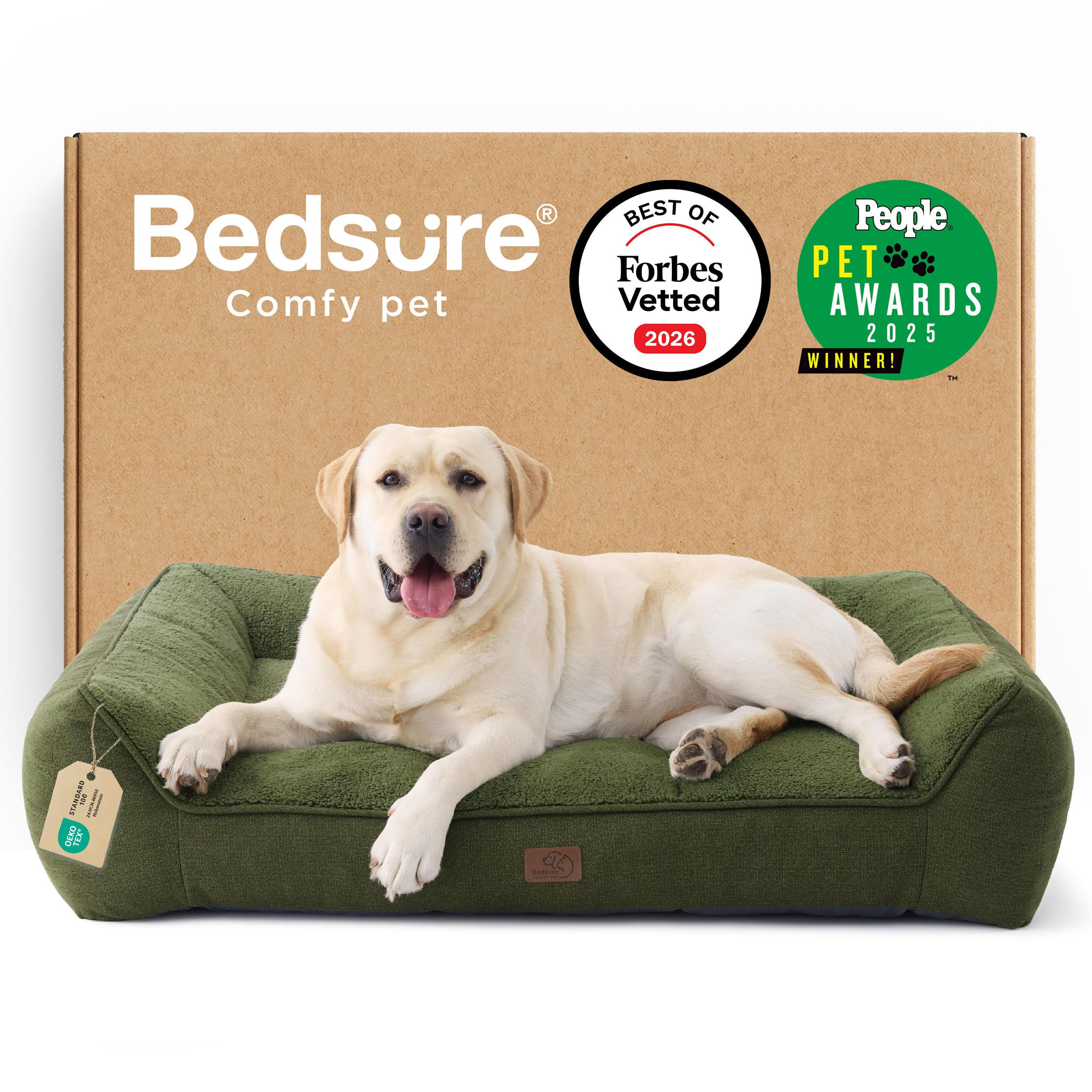 Bedsure XL Orthopedic Dog Beds Large - 106x76cm Extra Thick Supportive Dogs Sofa with Waterproof Washable Cover, Extra Large Pet Bed Sofa with Soft Plush Sherpa and Nonskid Bottom, Dark Grey