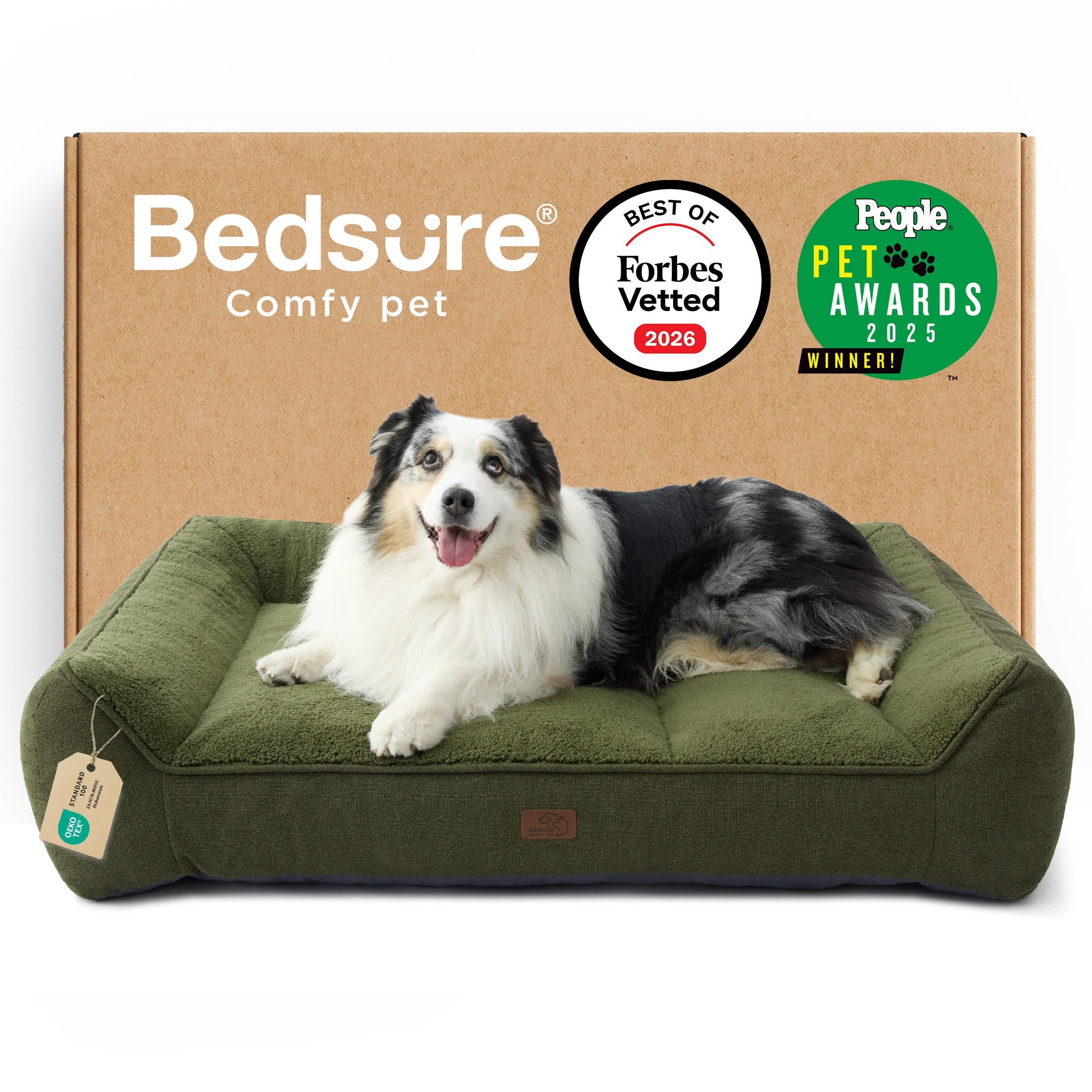 Bedsure XL Orthopedic Dog Beds Large - 106x76cm Extra Thick Supportive Dogs Sofa with Waterproof Washable Cover, Extra Large Pet Bed Sofa with Soft Plush Sherpa and Nonskid Bottom, Dark Grey