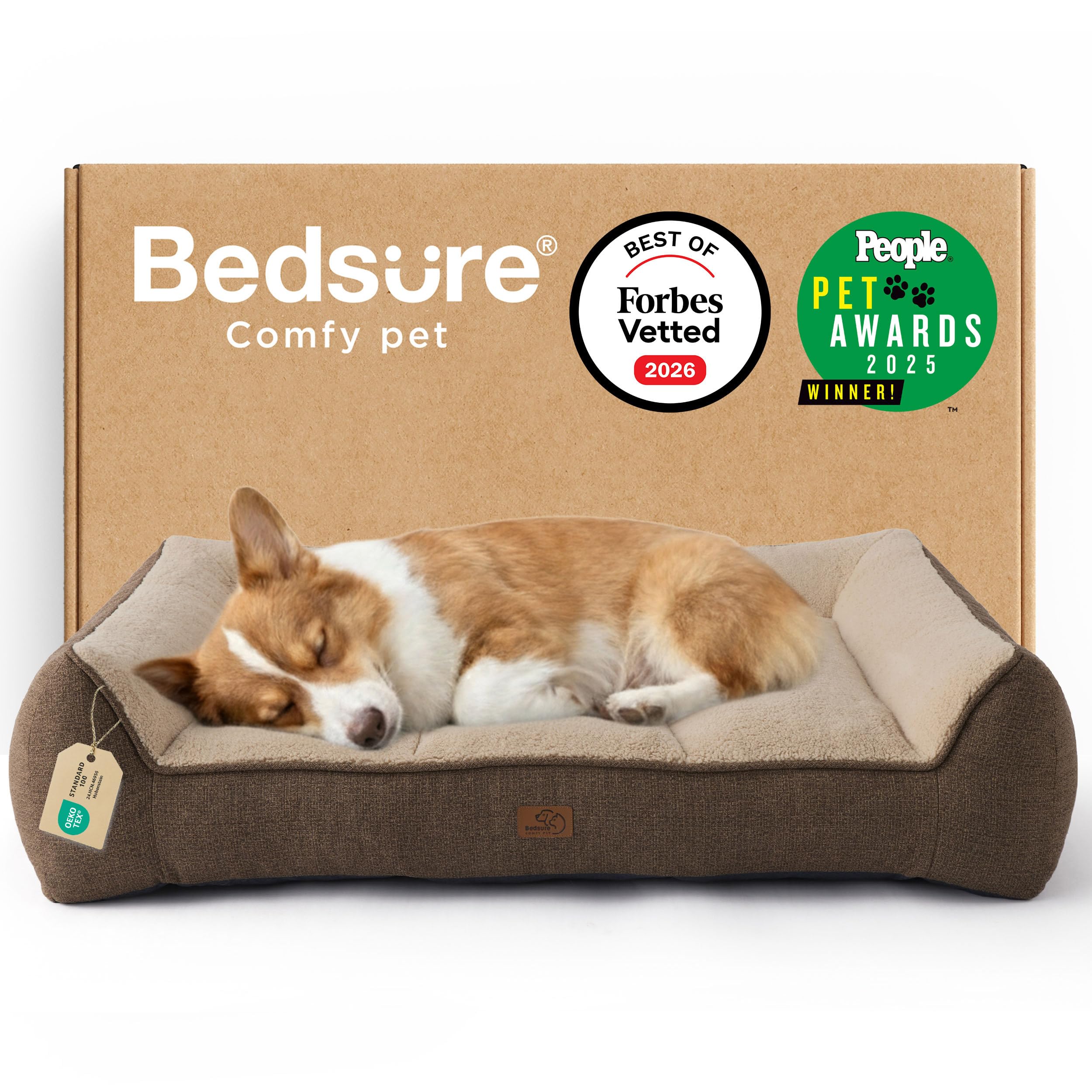 Bedsure XL Orthopedic Dog Beds Large - 106x76cm Extra Thick Supportive Dogs Sofa with Waterproof Washable Cover, Extra Large Pet Bed Sofa with Soft Plush Sherpa and Nonskid Bottom, Dark Grey