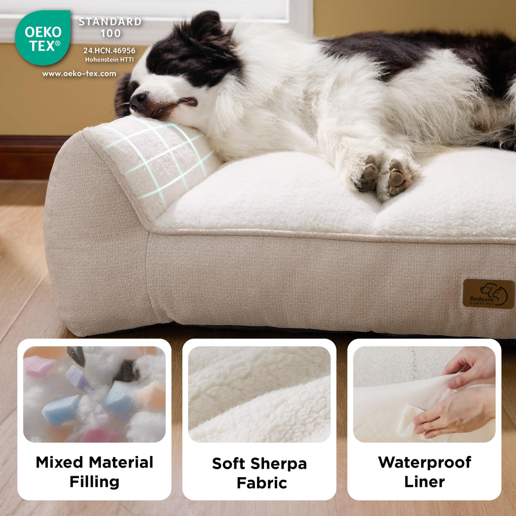 Bedsure XL Orthopedic Dog Beds Large - 106x76cm Extra Thick Supportive Dogs Sofa with Waterproof Washable Cover, Extra Large Pet Bed Sofa with Soft Plush Sherpa and Nonskid Bottom, Dark Grey