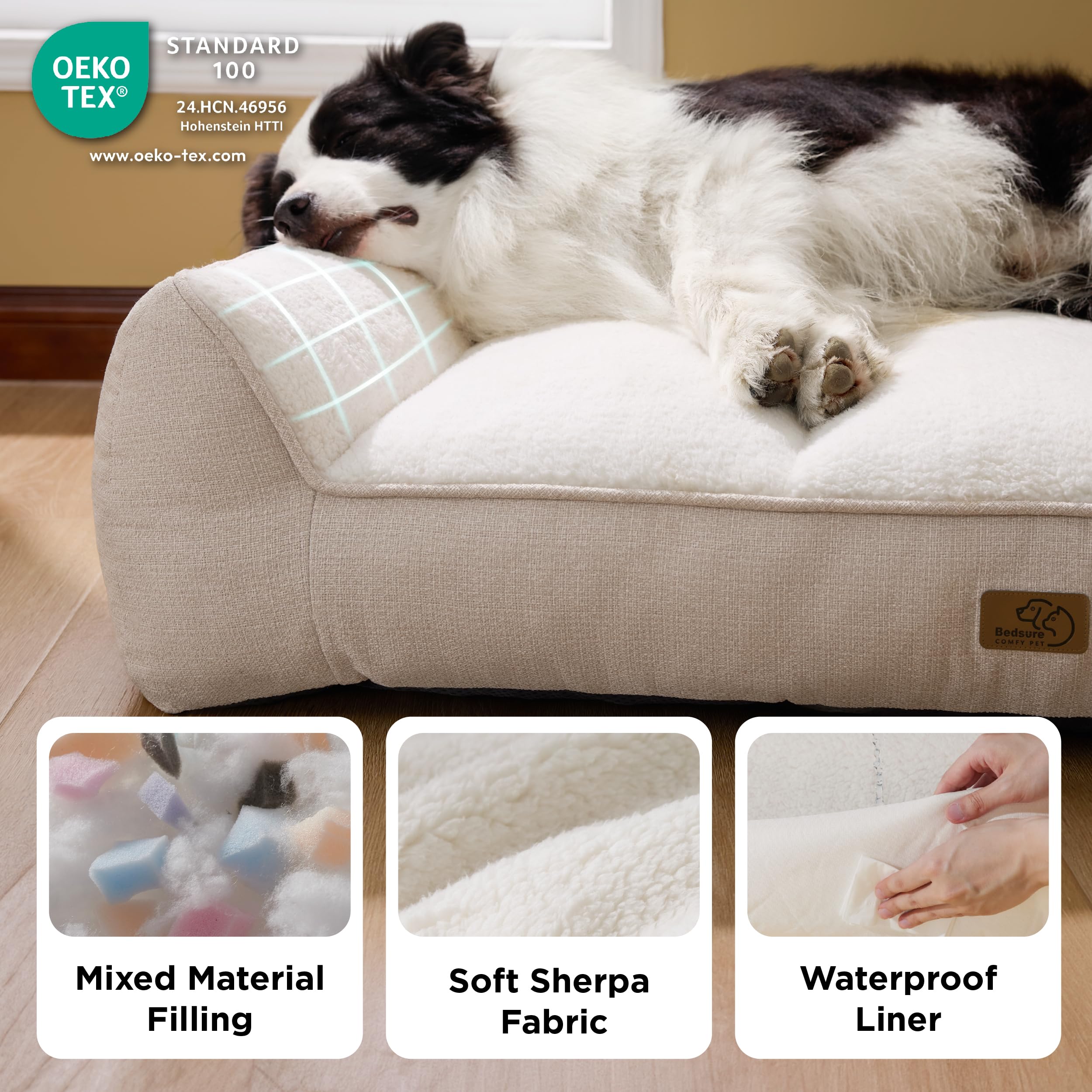 Bedsure XL Orthopedic Dog Beds Large - 106x76cm Extra Thick Supportive Dogs Sofa with Waterproof Washable Cover, Extra Large Pet Bed Sofa with Soft Plush Sherpa and Nonskid Bottom, Dark Grey